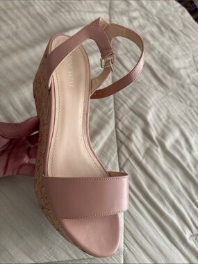 Nine West Blush Pink Cork Wedge Sandals with Ankle Strap